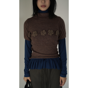 flower knit top (brown,black)